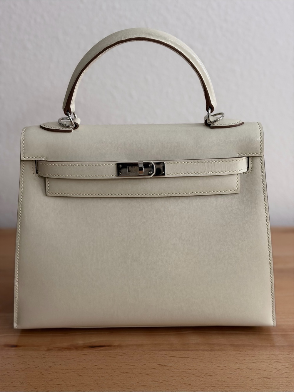 H Birkin 25 HANDMADE Craie soft white french box calfskin leather PHW 24K plated